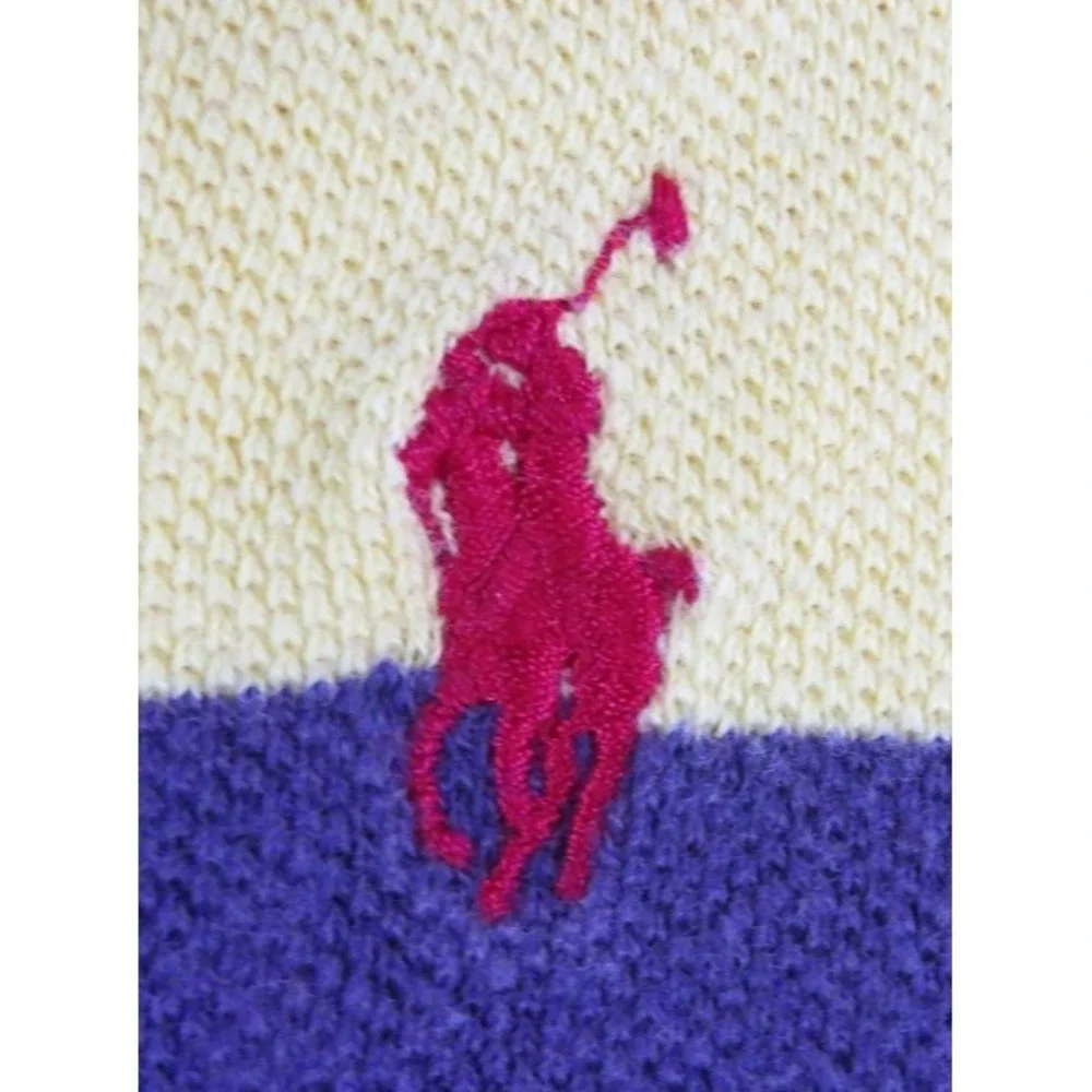 Polo Ralph Lauren Mens L Purple Yellow Stripe Pique Cotton Polo Shirt LSU Lakers